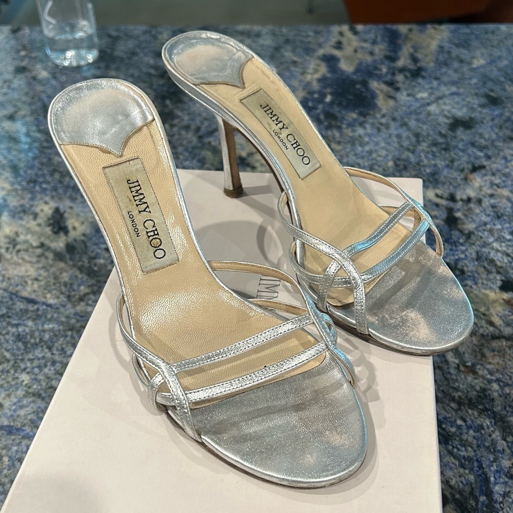 Jimmy Choo Silver Strappy Heeled Sandal